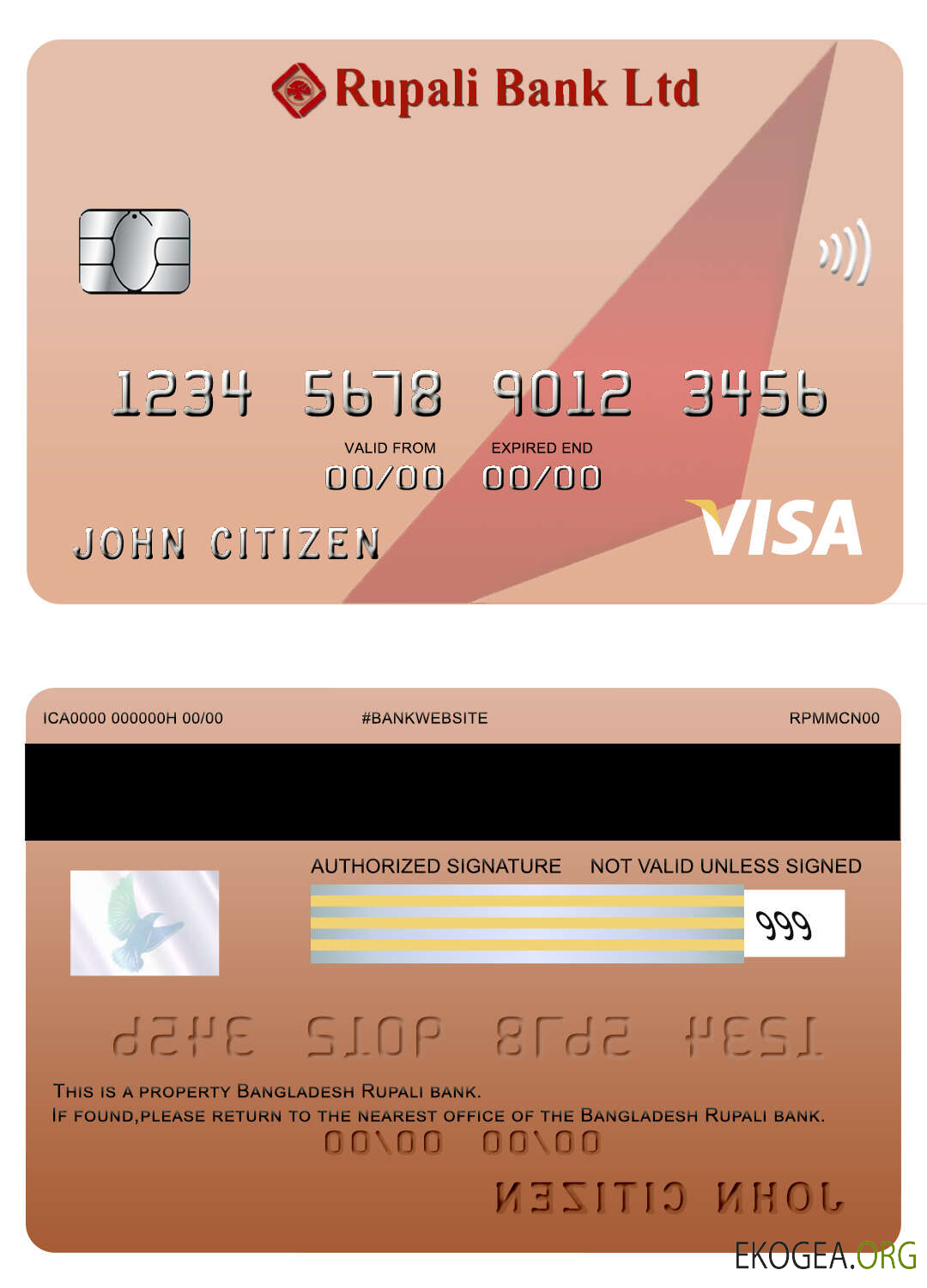 Carte visa bancaire Rupali du Bangladesh